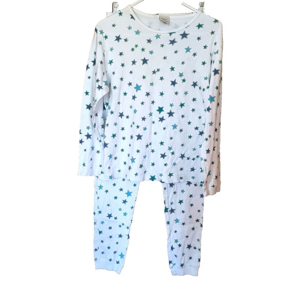 Garnet Hill Pajama Set Womens S Blue White Stars Cotton Snug Fit PJ *Small Spot*